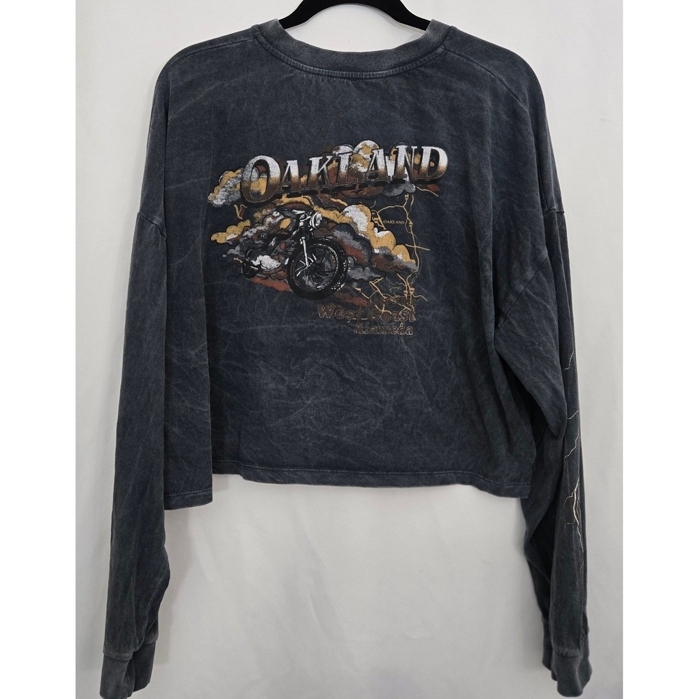 Urban‎ Outfitters Oakland Cropped Henley Top LG Acid Wash Biker Lightning Sleeve